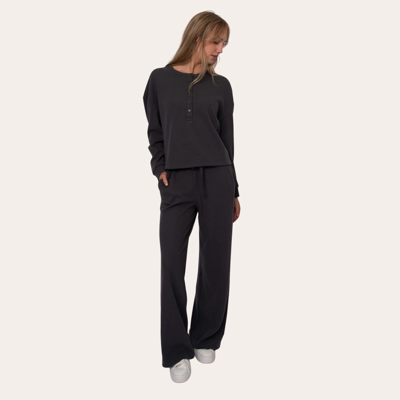 RD Style Frankie Waffle Drawstring Pant - Coal