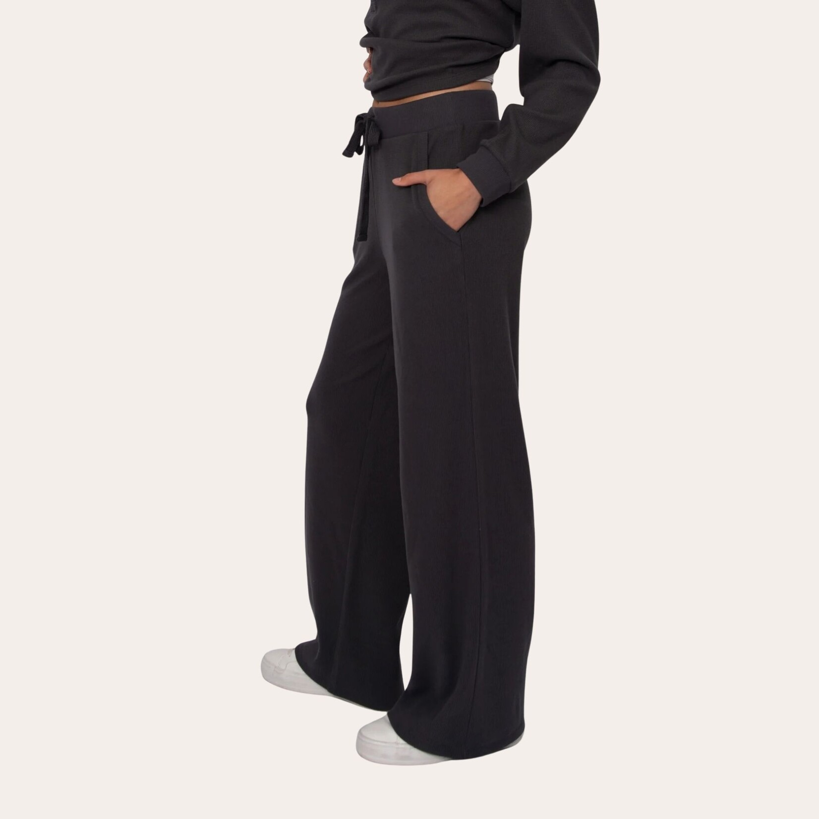 RD Style Frankie Waffle Drawstring Pant - Coal