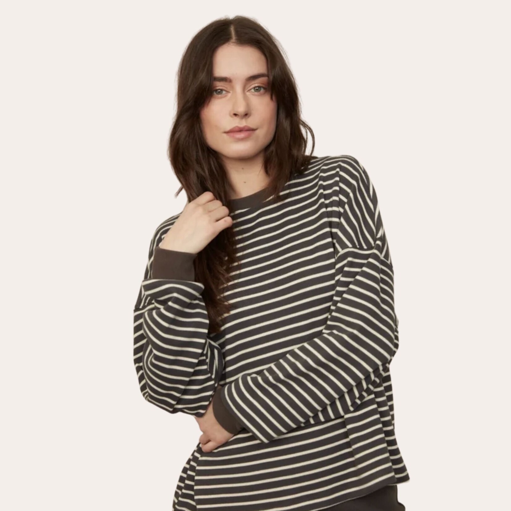 RD Style Saige Striped Waffle Top - Coal