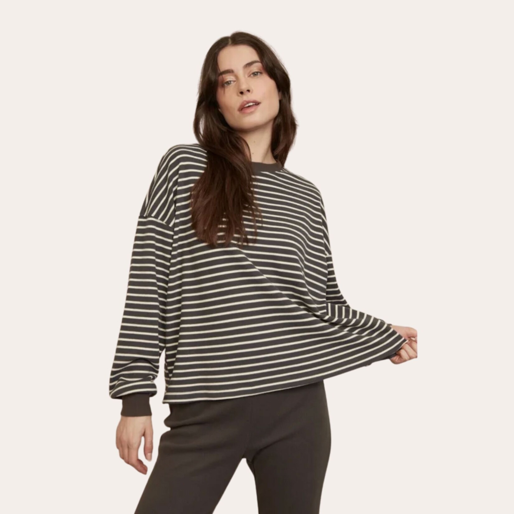 RD Style Saige Striped Waffle Top - Coal