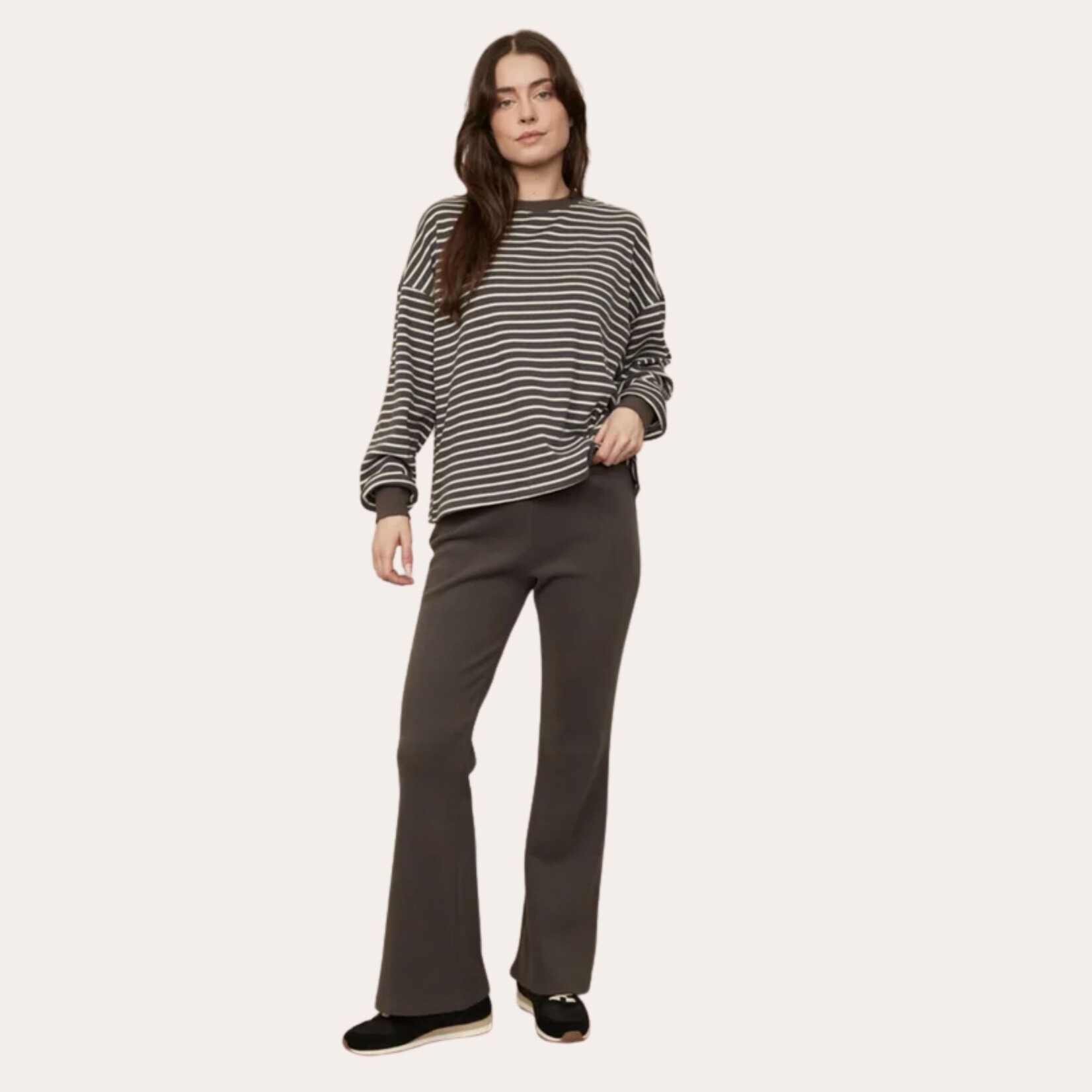 RD Style Saige Striped Waffle Top - Coal