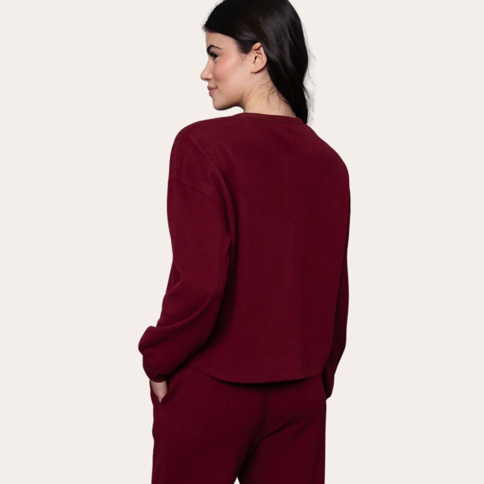 RD Style Jess Cozy Waffle Henley - Burgundy