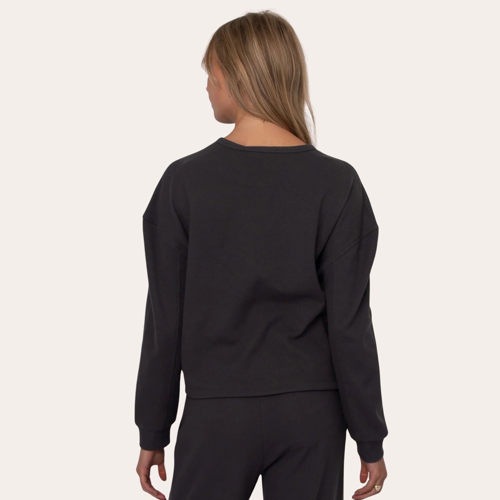 RD Style Jess Cozy Waffle Henley - Coal