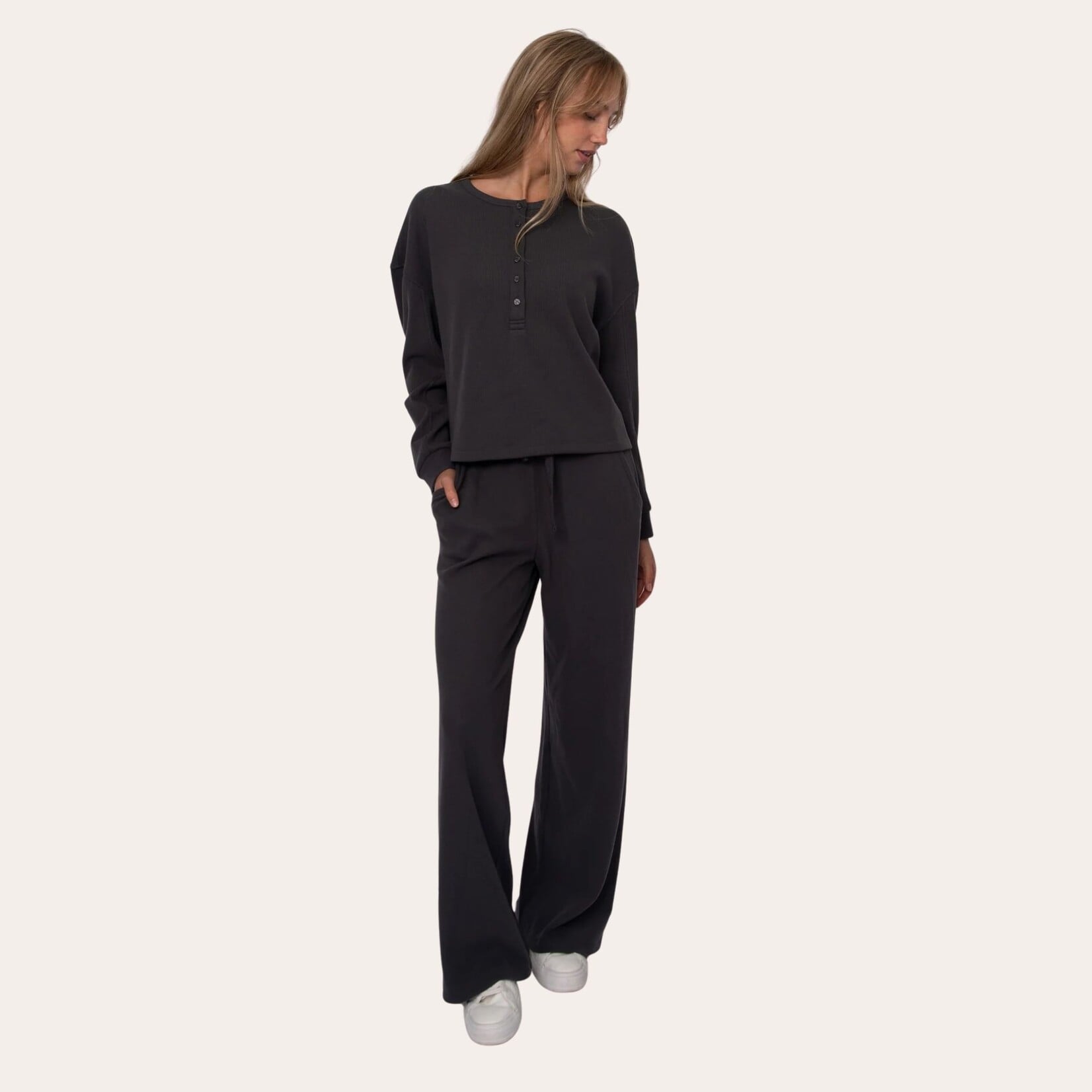 RD Style Jess Cozy Waffle Henley - Coal