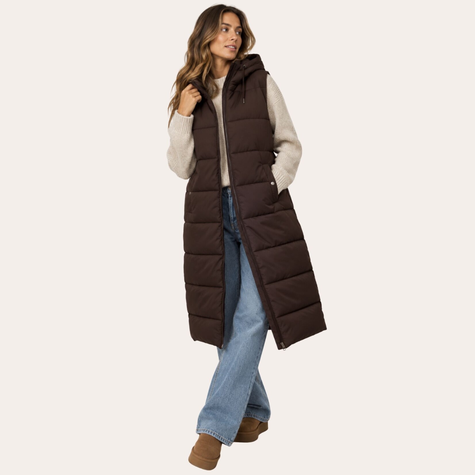 Vero Moda Aspen Long Puffer Vest - Chocolate