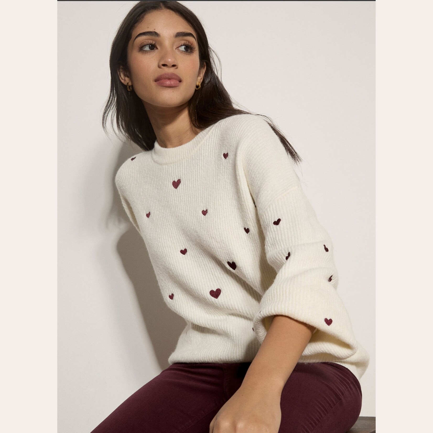 Apricot Kacey Embroidered Heart Knit