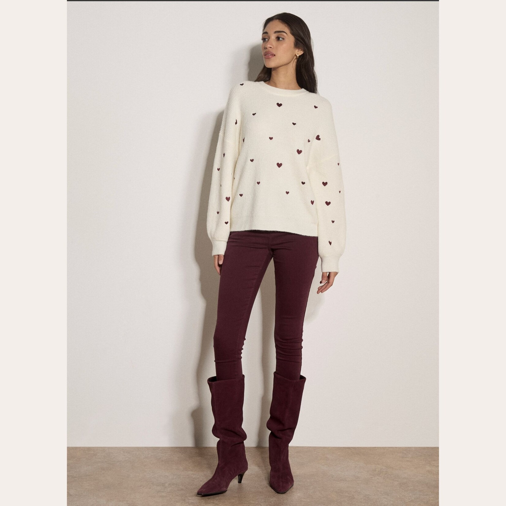 Apricot Kacey Embroidered Heart Knit
