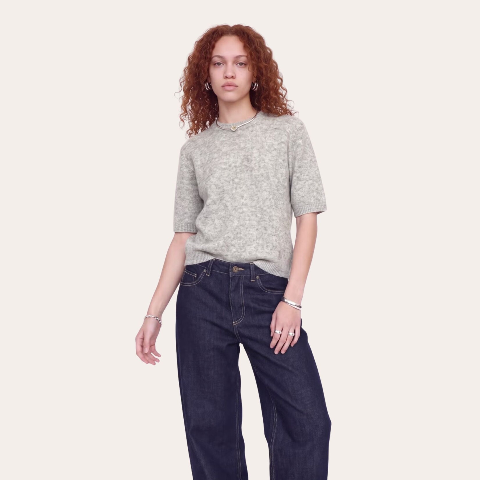 JJXX Dani Short Sleeve Knit - Lt Grey Melange