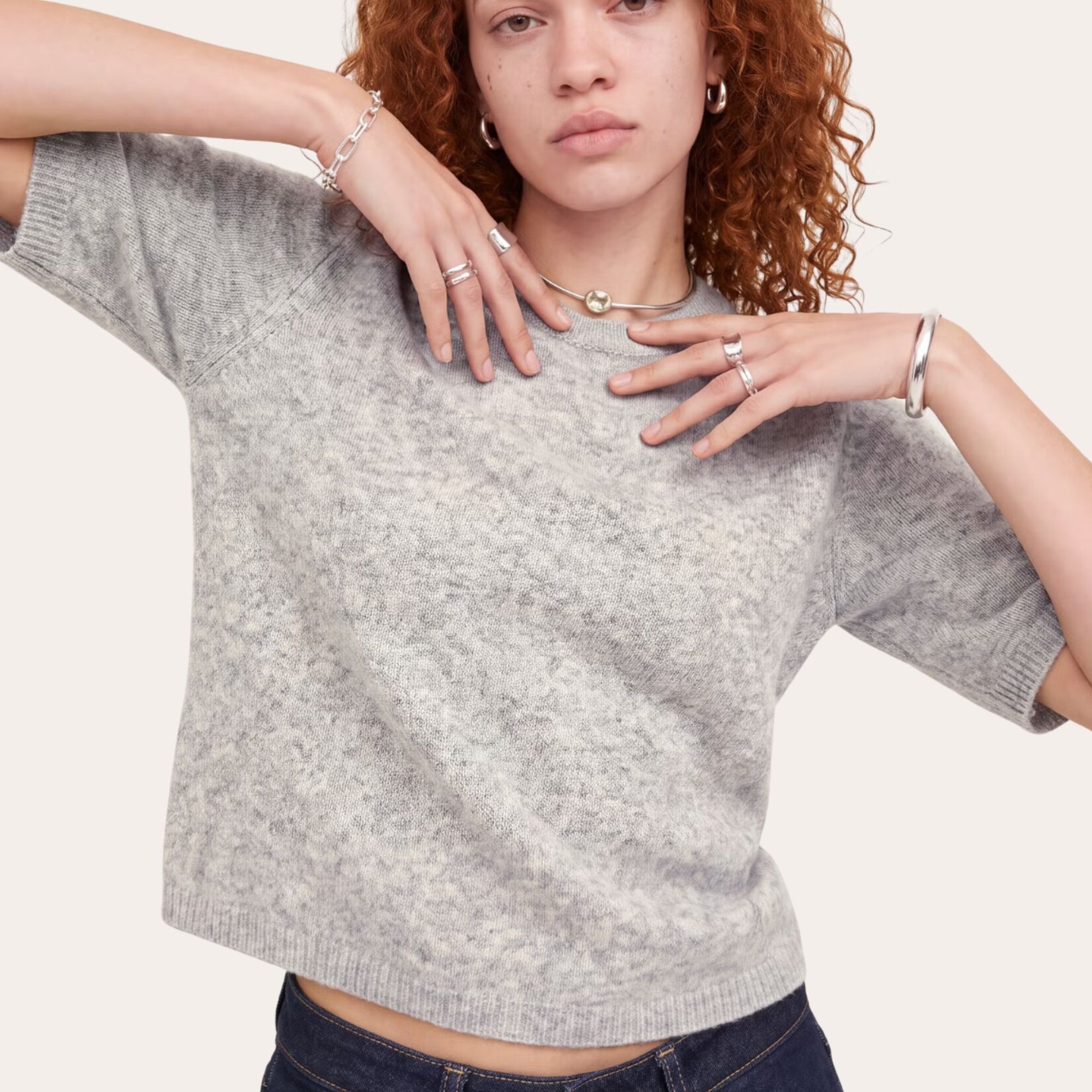JJXX Dani Short Sleeve Knit - Lt Grey Melange