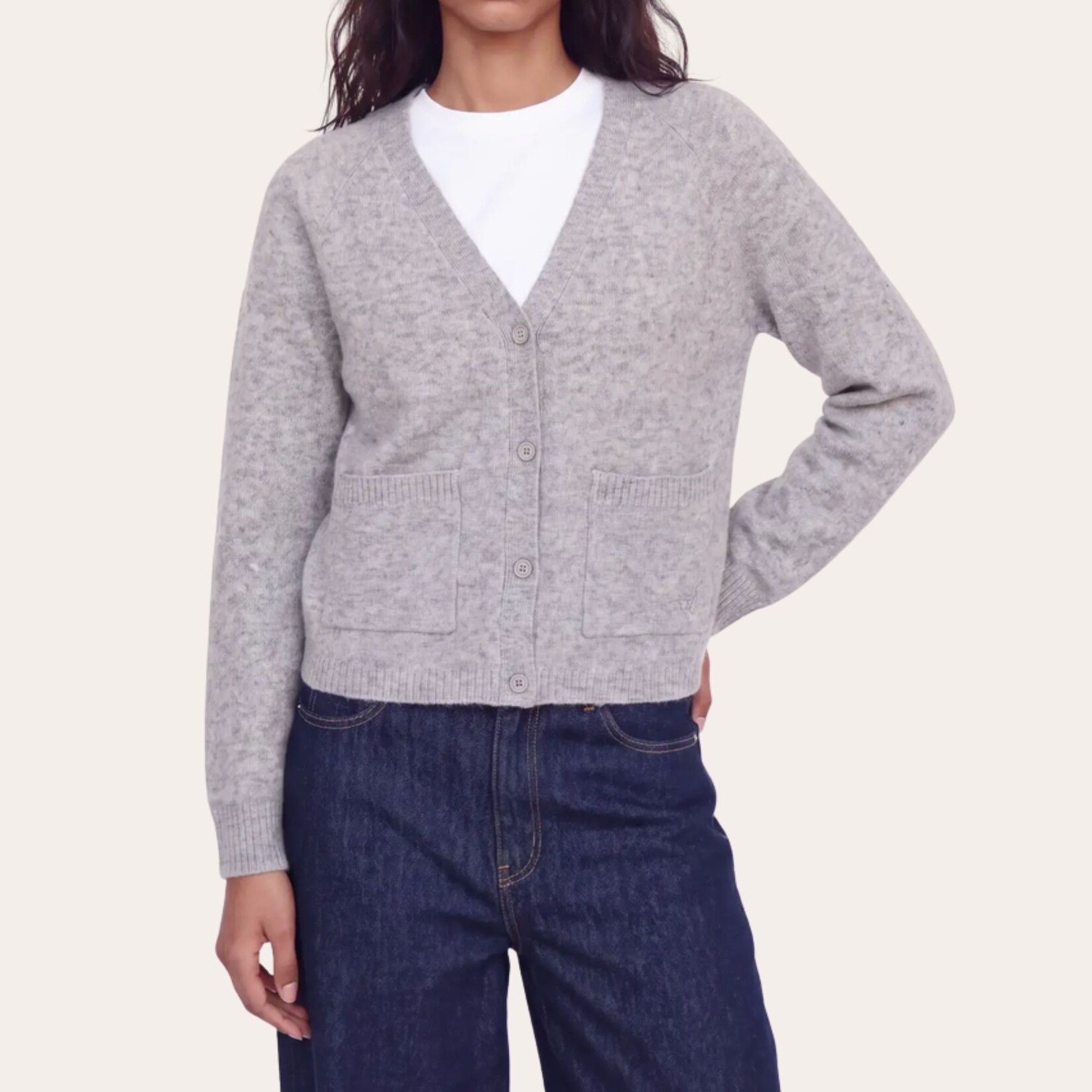 JJXX Ellis V-Neck Cardi - Lt Grey Melange