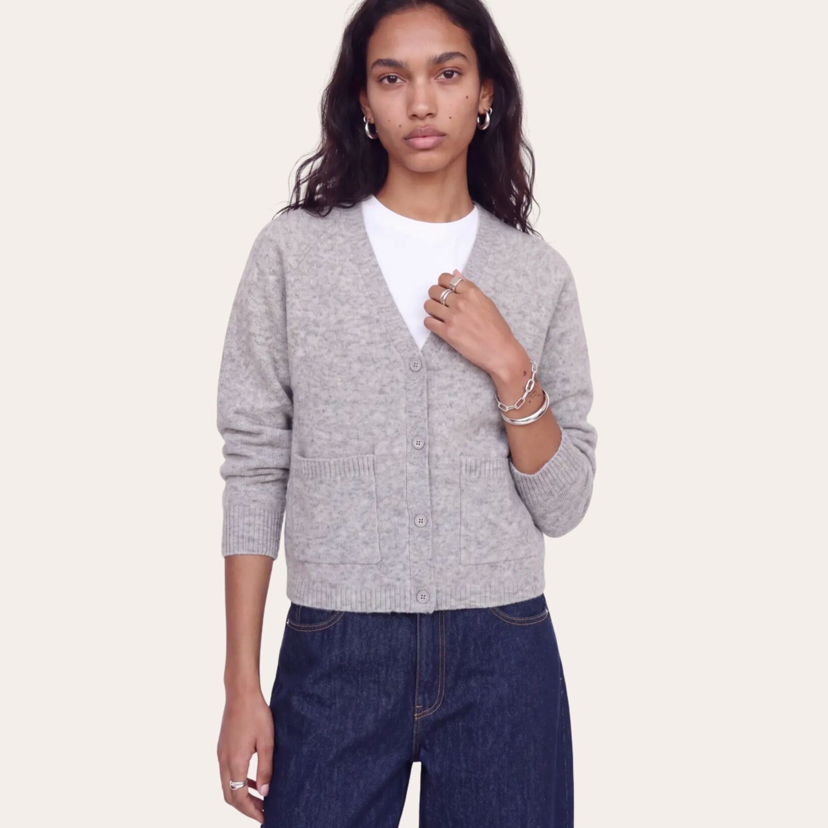 JJXX Ellis V-Neck Cardi - Lt Grey Melange