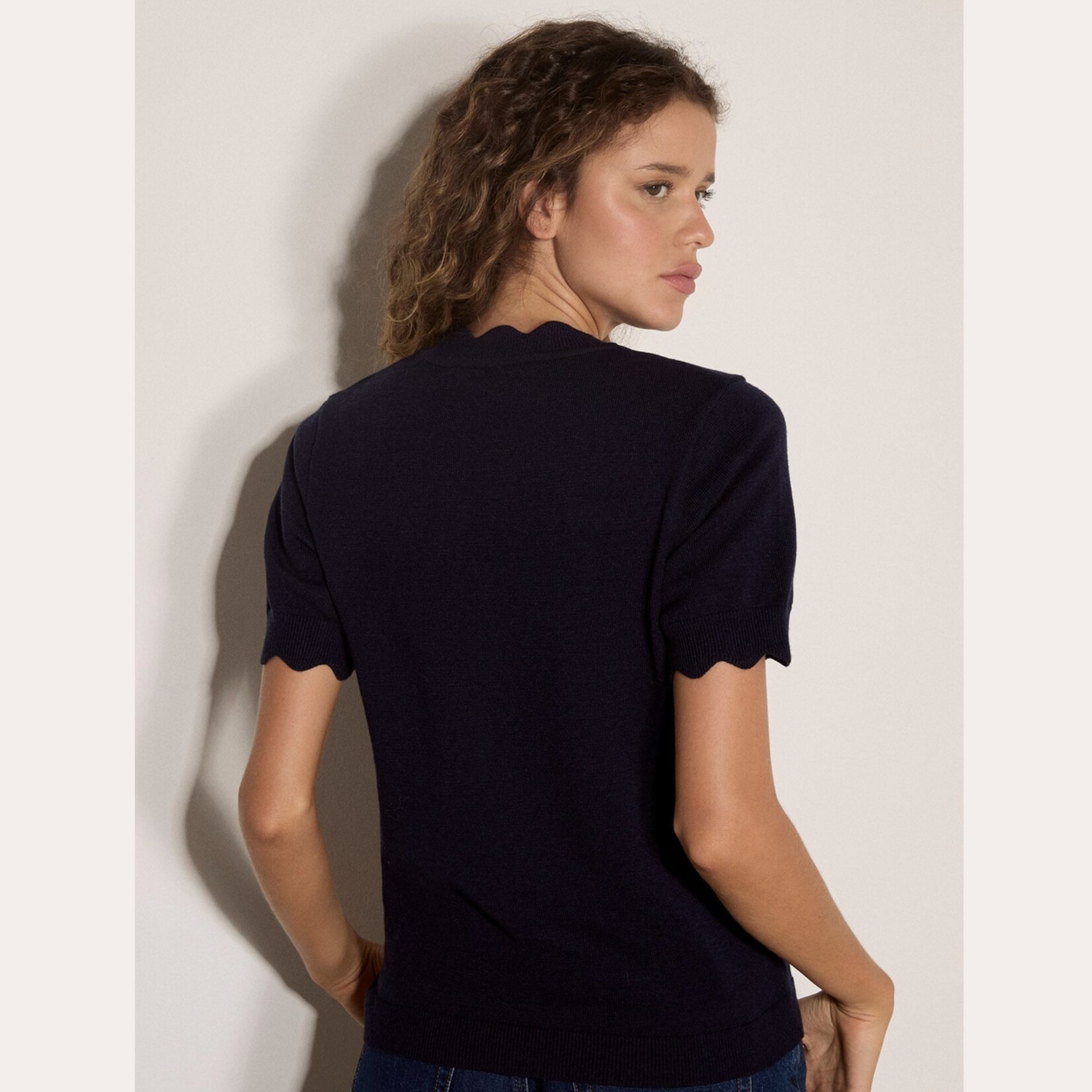 Apricot Josie Scallop Knit Top
