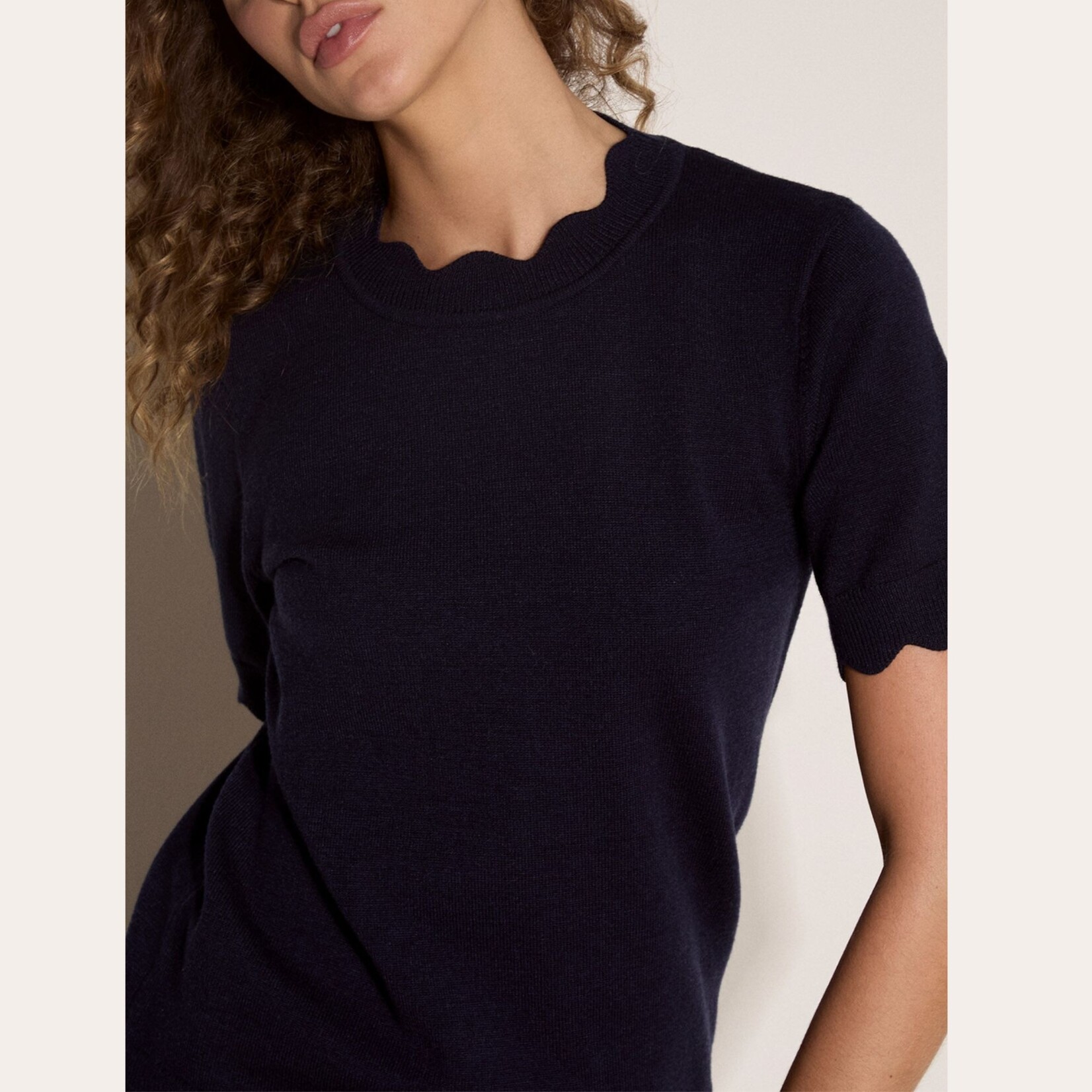 Apricot Josie Scallop Knit Top