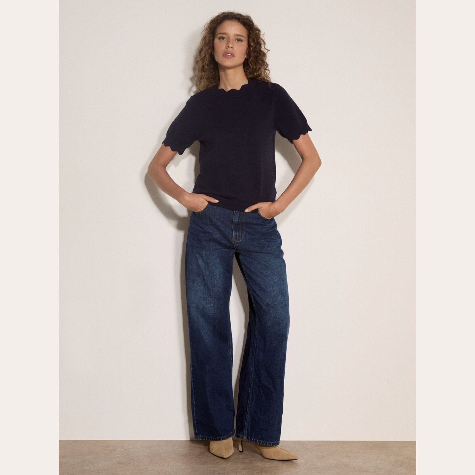 Apricot Josie Scallop Knit Top