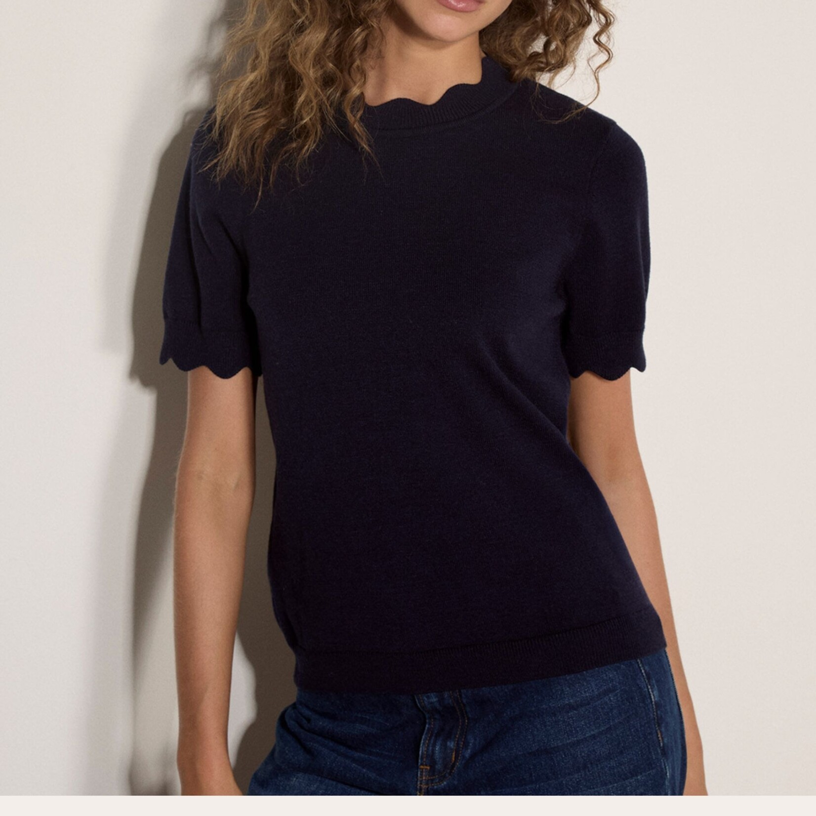 Apricot Josie Scallop Knit Top