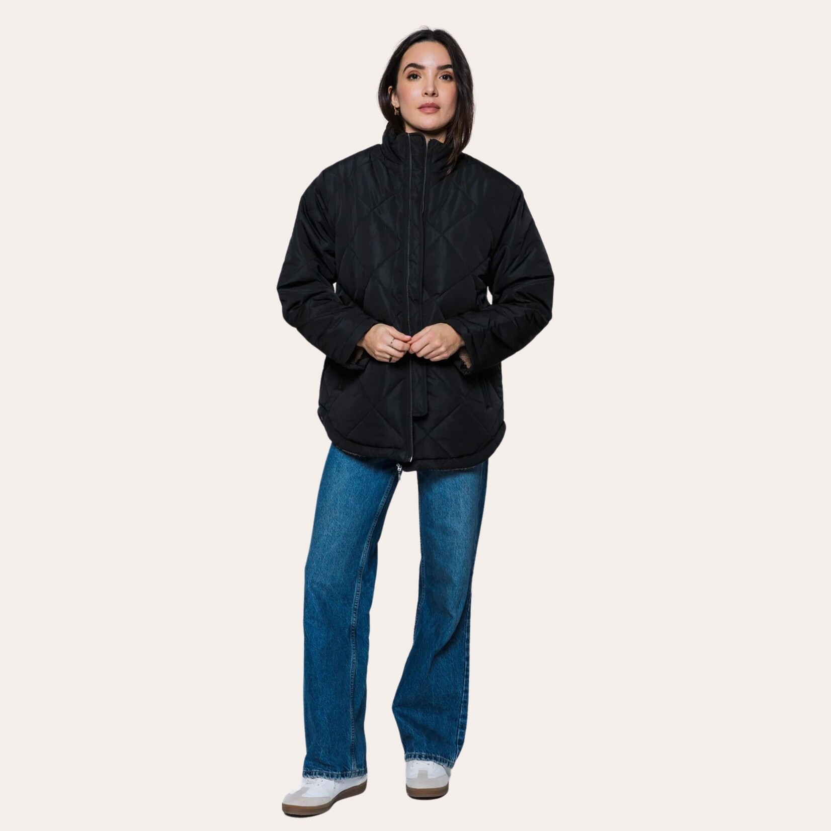 ORB Noa Sherpa Lined Quilted Jacket - Black
