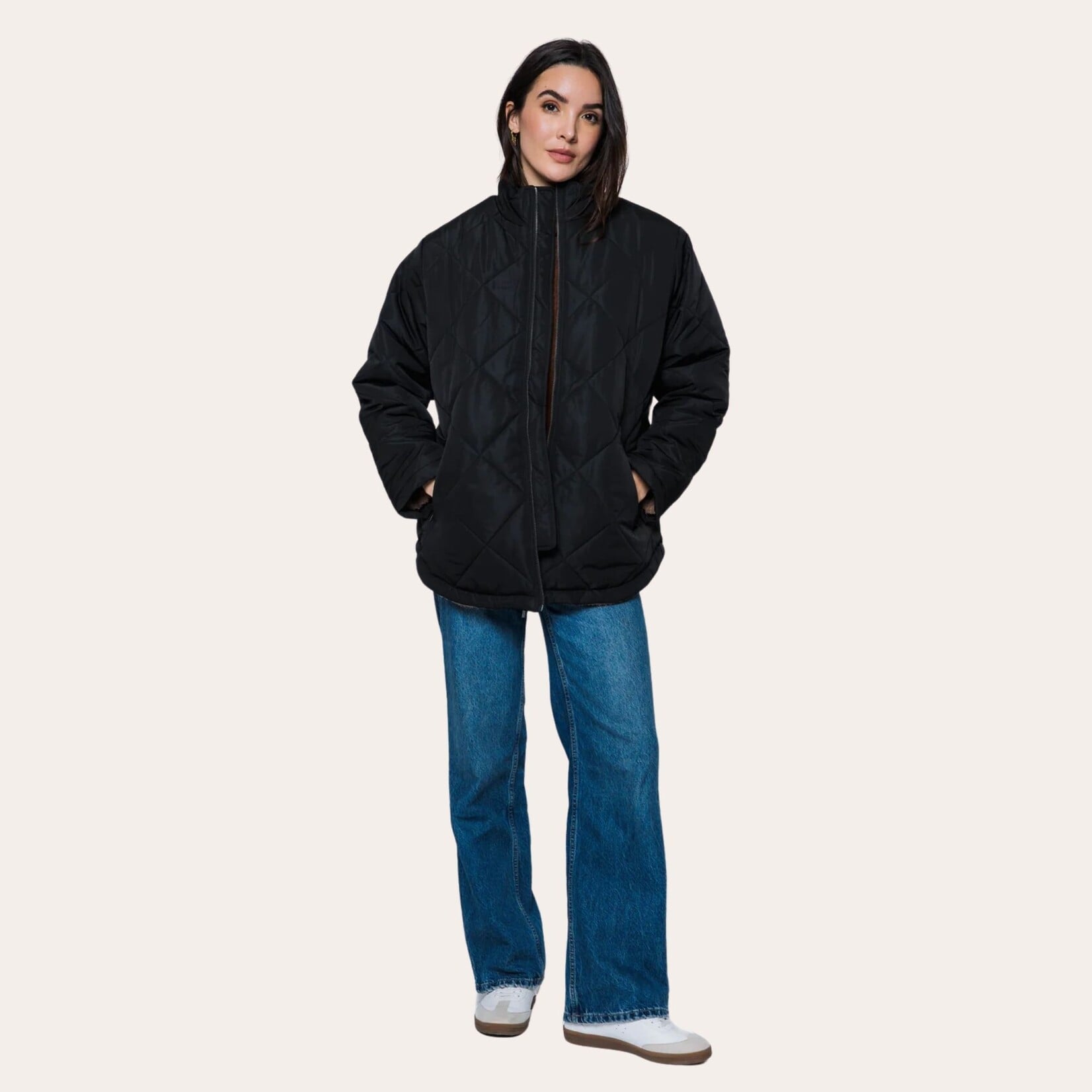ORB Noa Sherpa Lined Quilted Jacket - Black