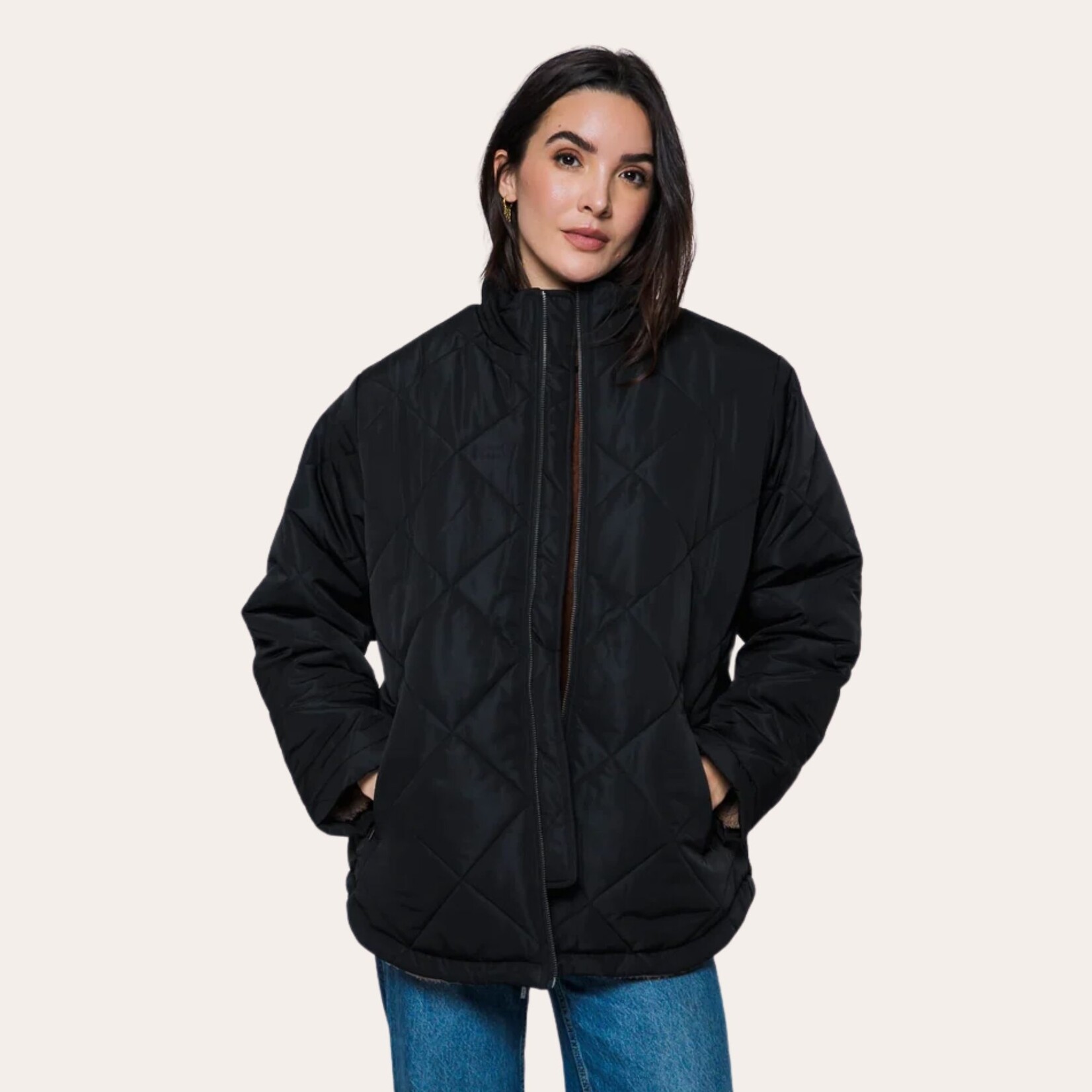 ORB Noa Sherpa Lined Quilted Jacket - Black