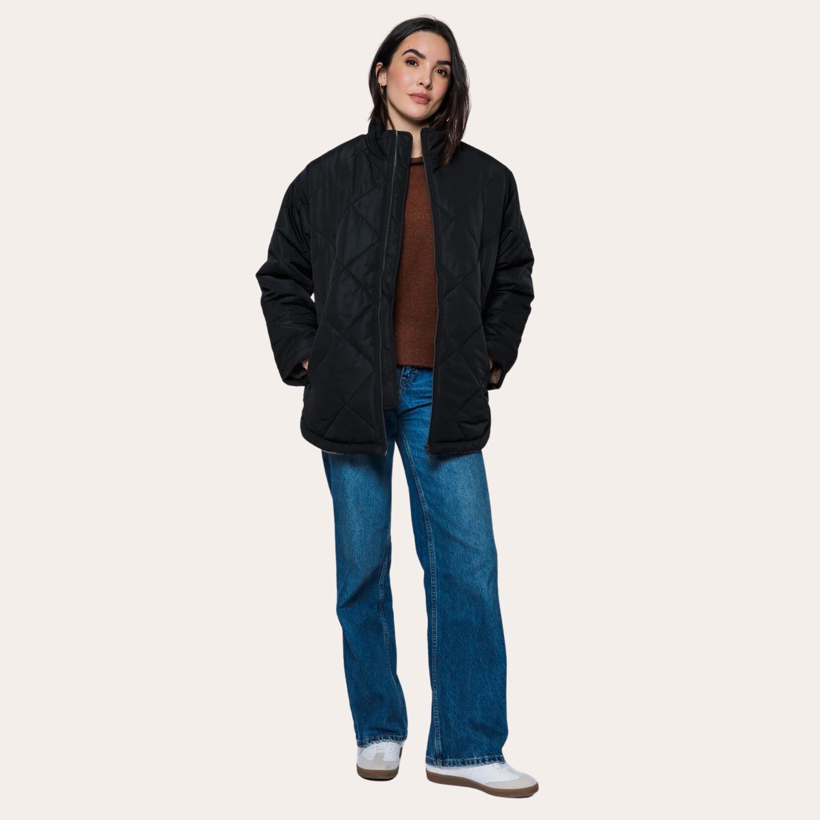 ORB Noa Sherpa Lined Quilted Jacket - Black