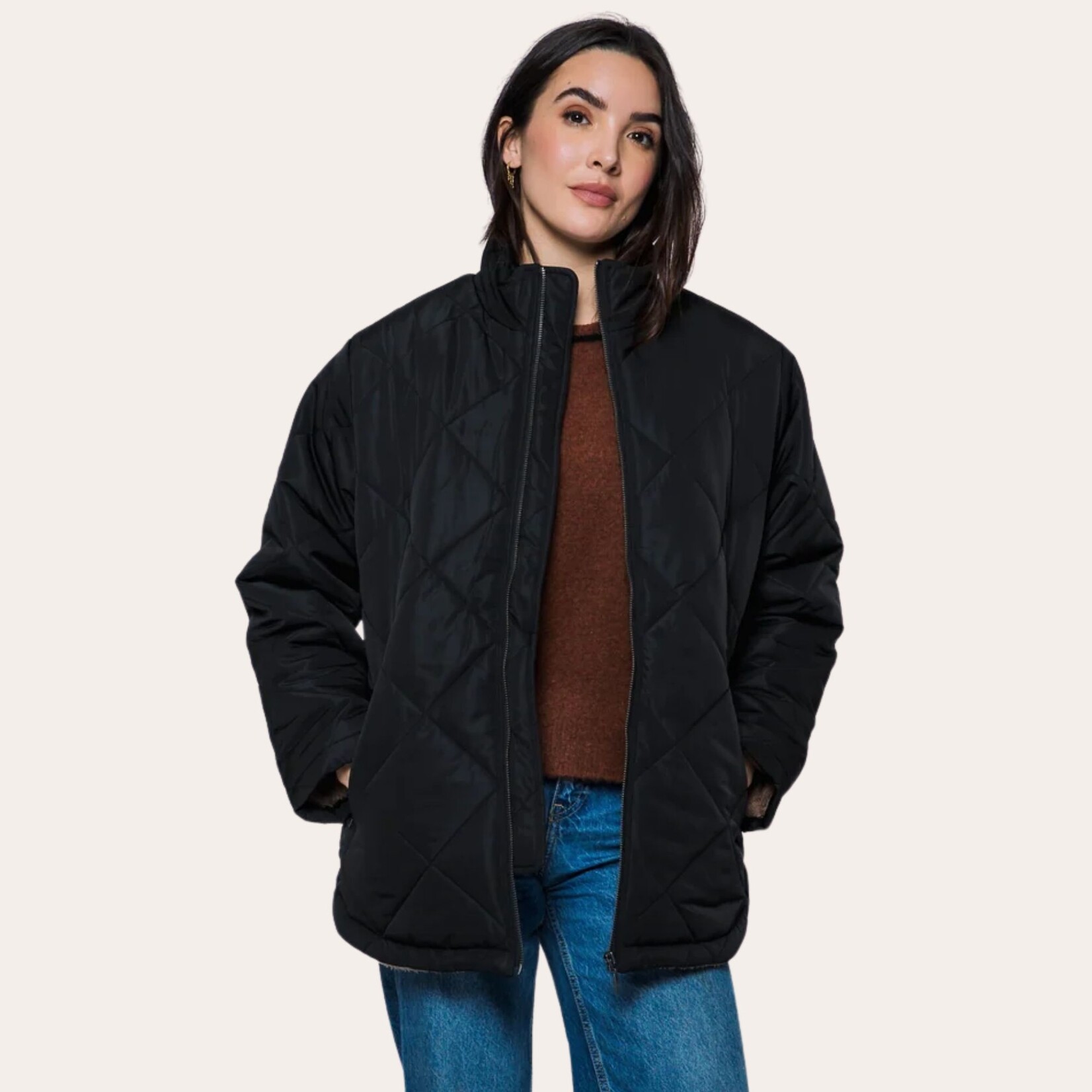 ORB Noa Sherpa Lined Quilted Jacket - Black