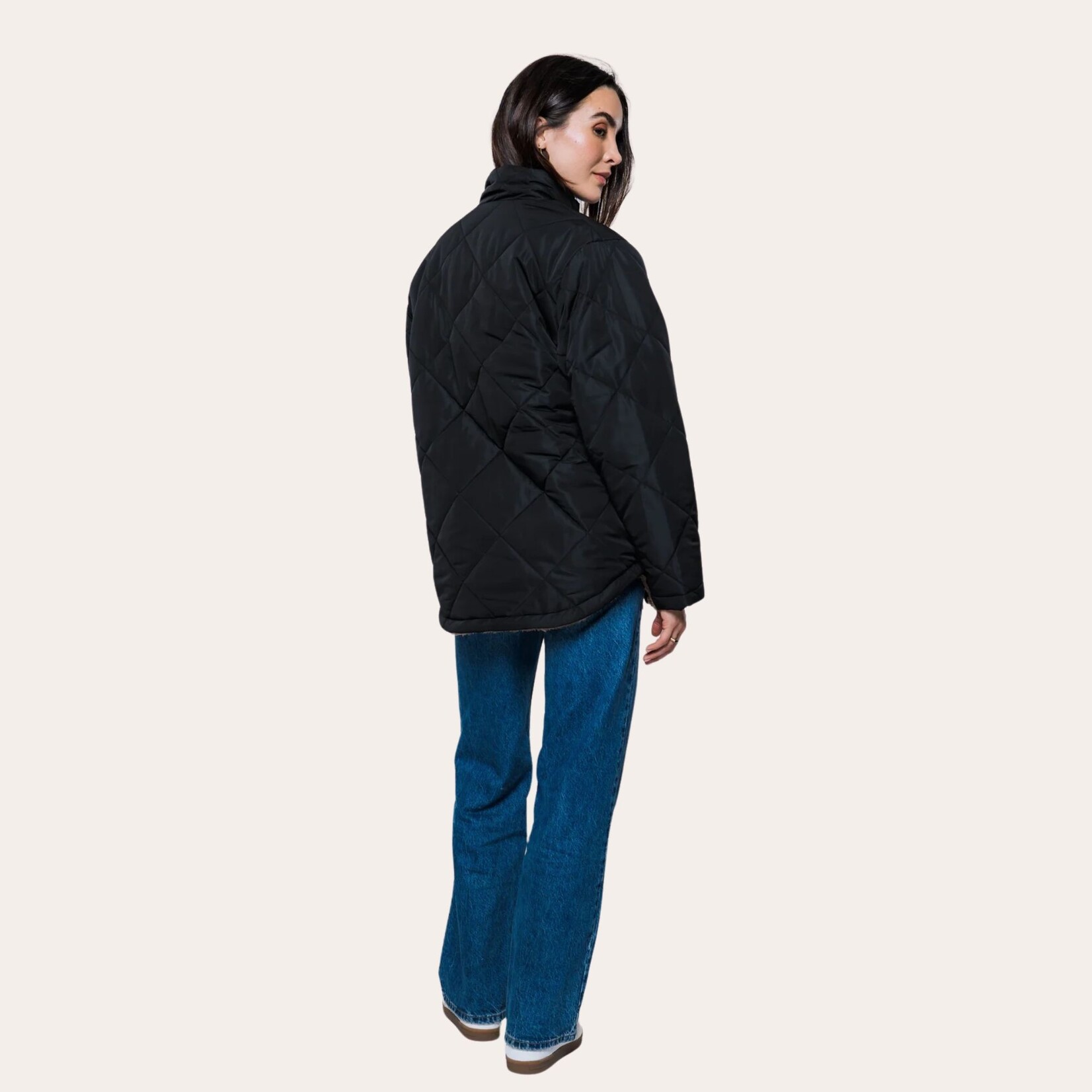 ORB Noa Sherpa Lined Quilted Jacket - Black