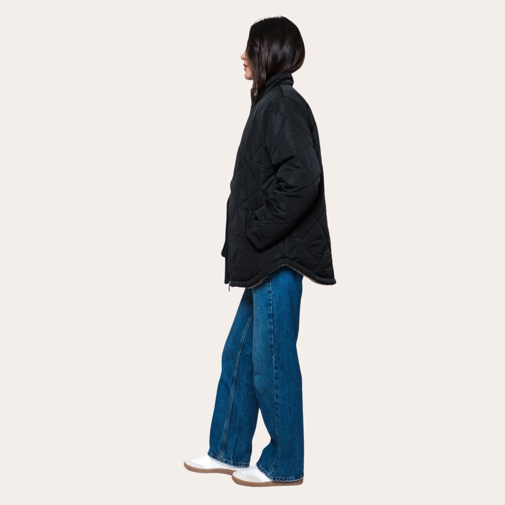 ORB Noa Sherpa Lined Quilted Jacket - Black