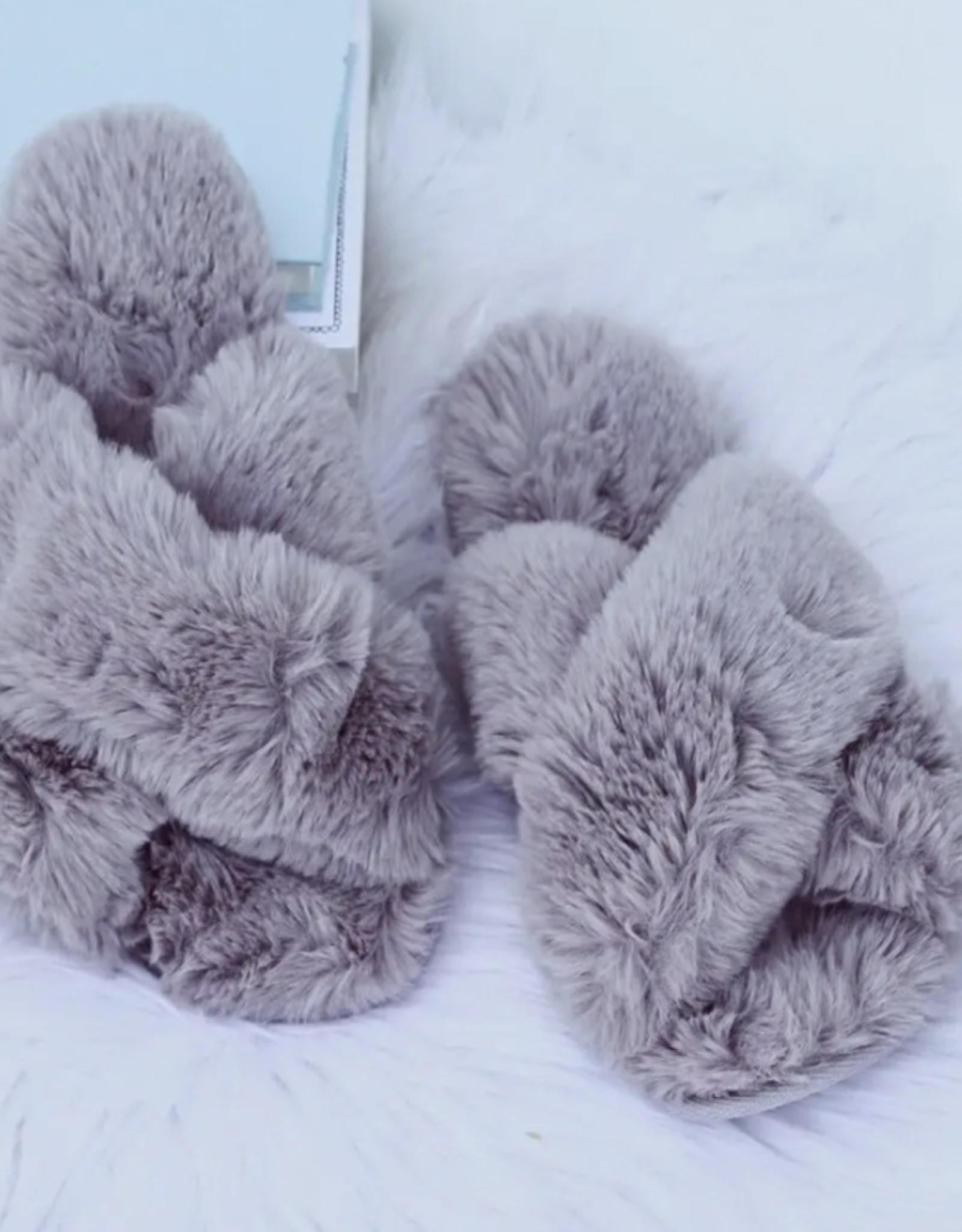 Fuzzy Cross Band Slide Slippers