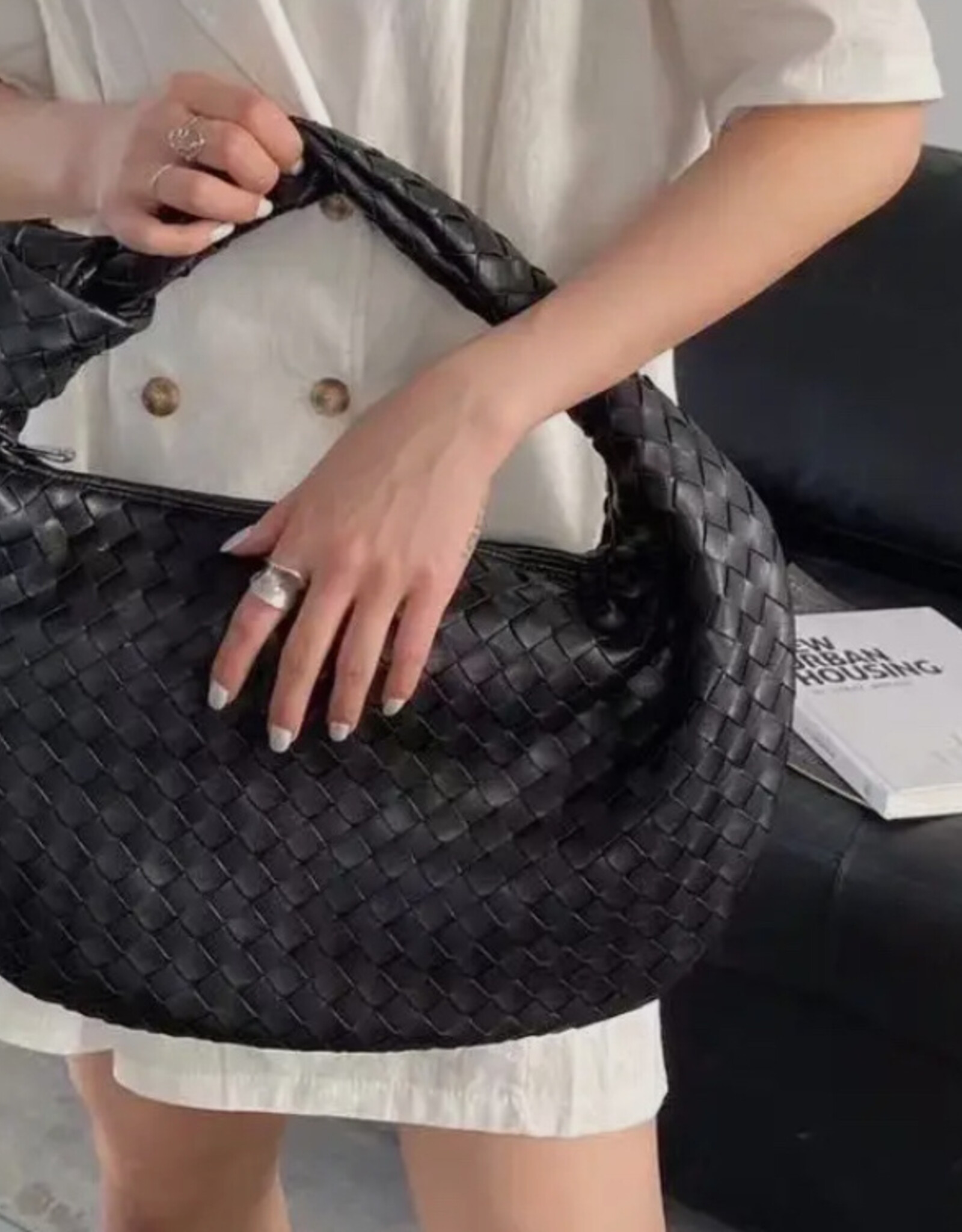 Woven Vegan  Leather Shoulder Bag