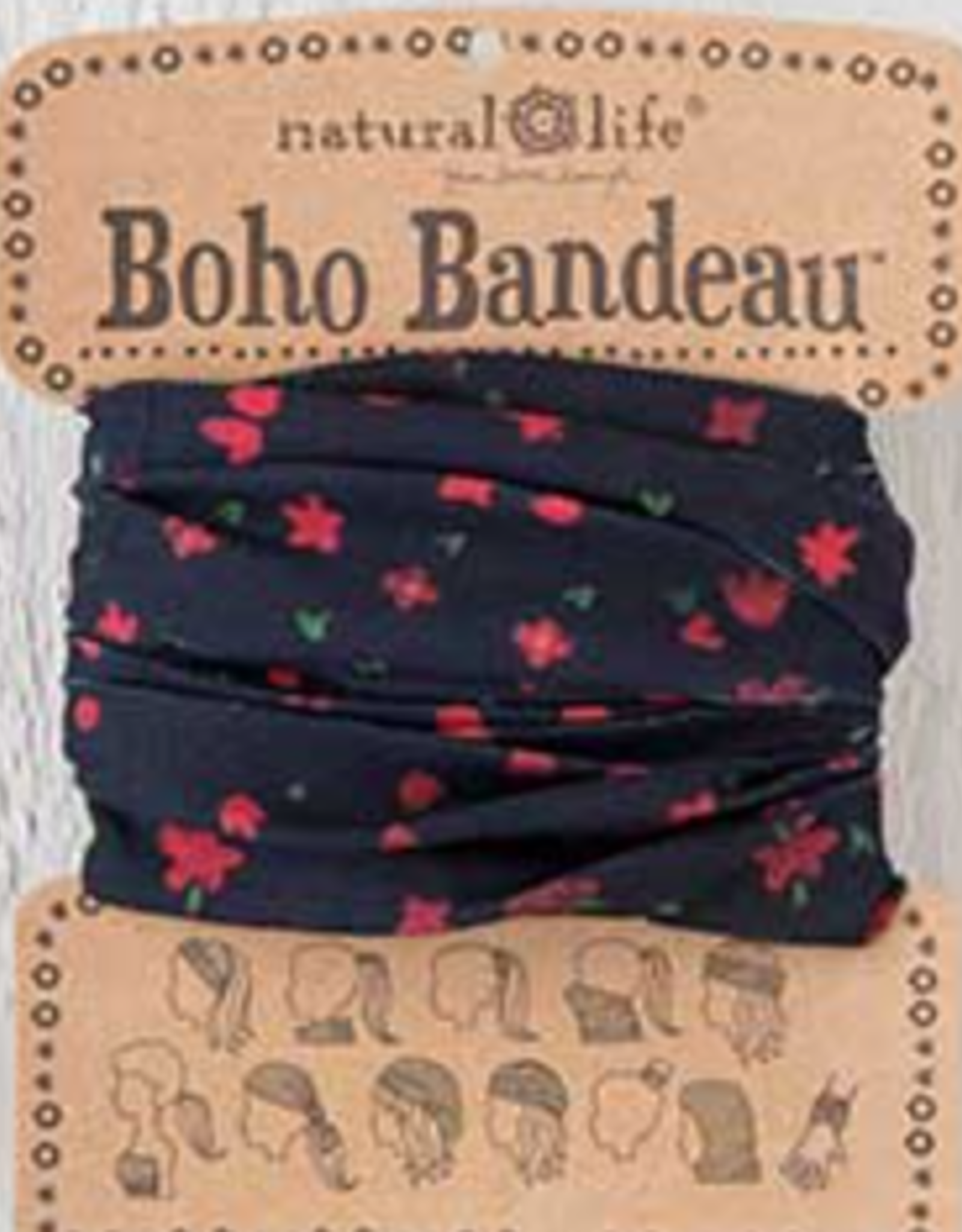 Womens Natural Life Boho Bandeau - Black Red Flowers BBW 142