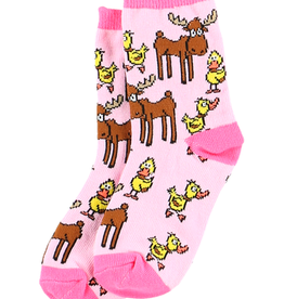 Lazy One Kids Sock: Duck Duck Moose Pink (S)(2 - 4 Years)