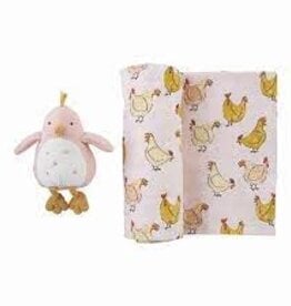 Kitchen Mud Pie - Pink Chick Swaddle and Rattle