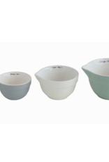 Kitchen Creative Co-op - Stoneware Batter Bowl Measuring Cups, Blue/Green (Set of 4)