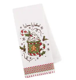 Christmas DII - Warm Wishes Hot Cocoa Embellished Dishtowel