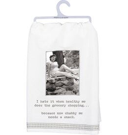 Kitchen Primitives by Kathy - Trash Talk - I Hate It When Healthy Me  Kitchen Towel