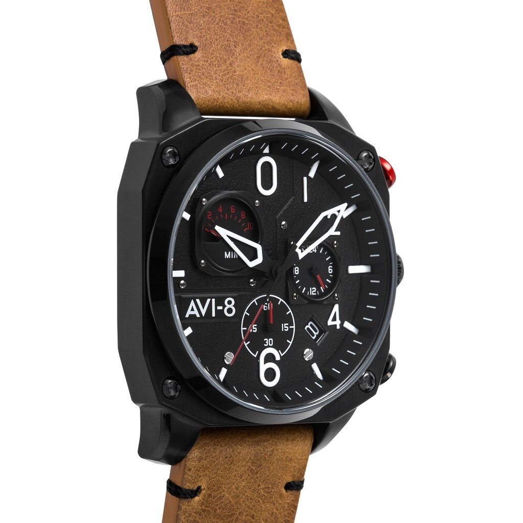 AV-8 HAWKER HUNTER Watch Black Face/Brown Strap