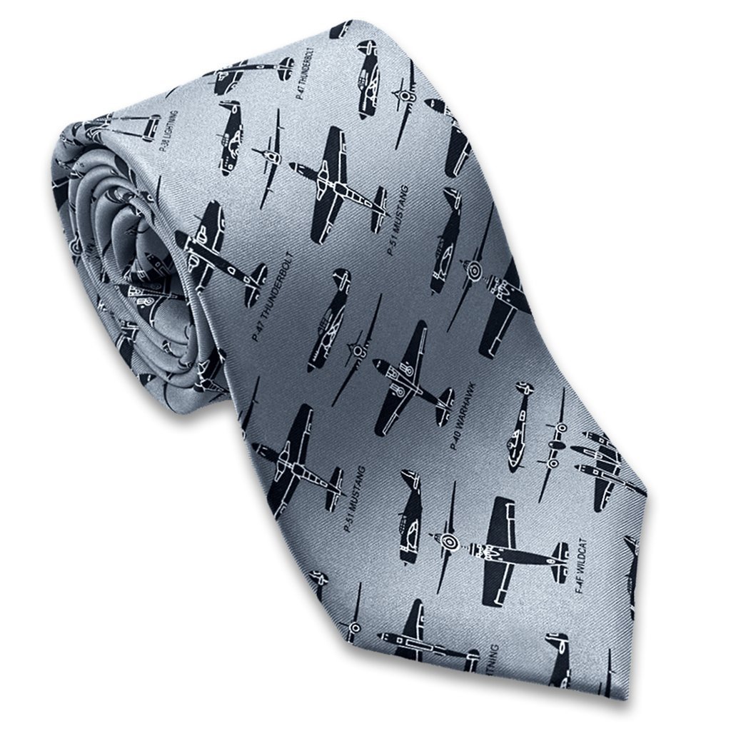 Fighter Planes Steel Gray and Blue Necktie