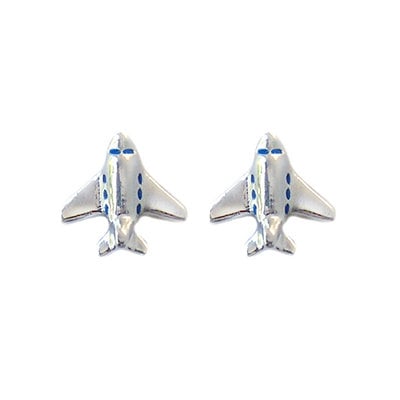 First Class Silver Stud Airplane Earrings