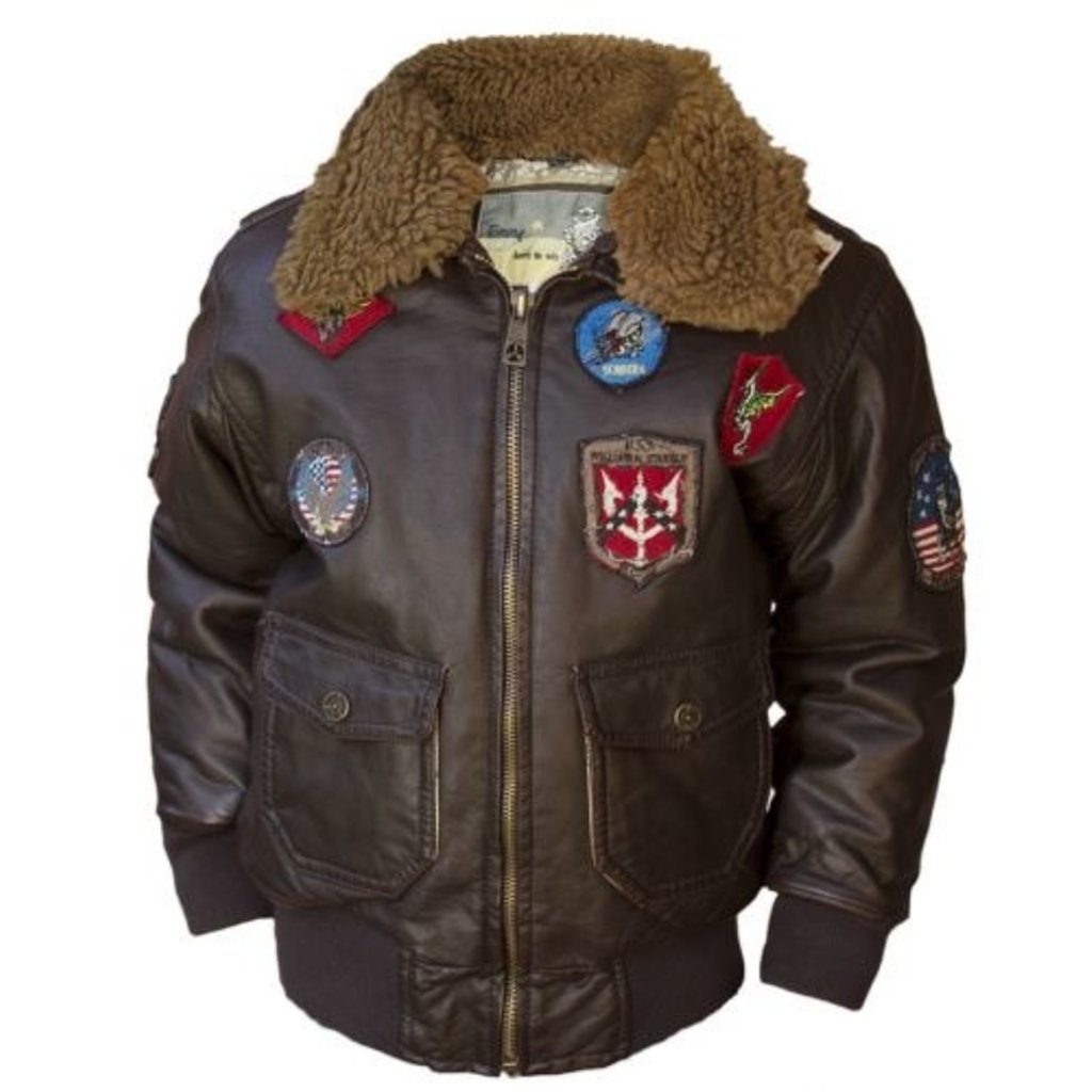 Mens Brown TOP GUN Pilot Leather Jacket with Fur Collar Aviator Coat