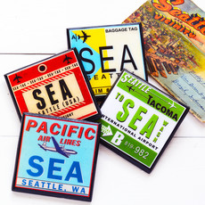 WHCR- SEA-TAC Vintage Airport Coaster Set