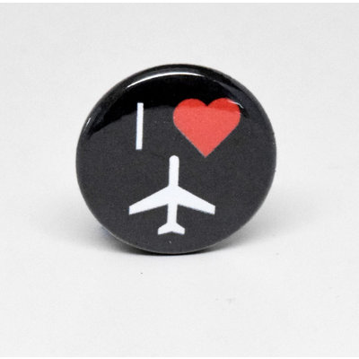 SKB1NS- Pinback Button I heart Plane - Black