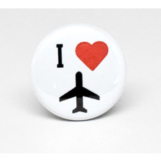 SKB1NS- Pinback Button I heart Plane - White