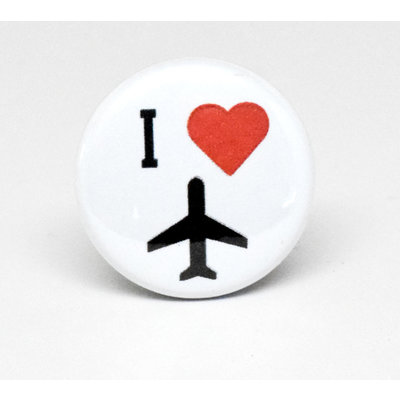 SKB1NS- Pinback Button I heart Plane - White