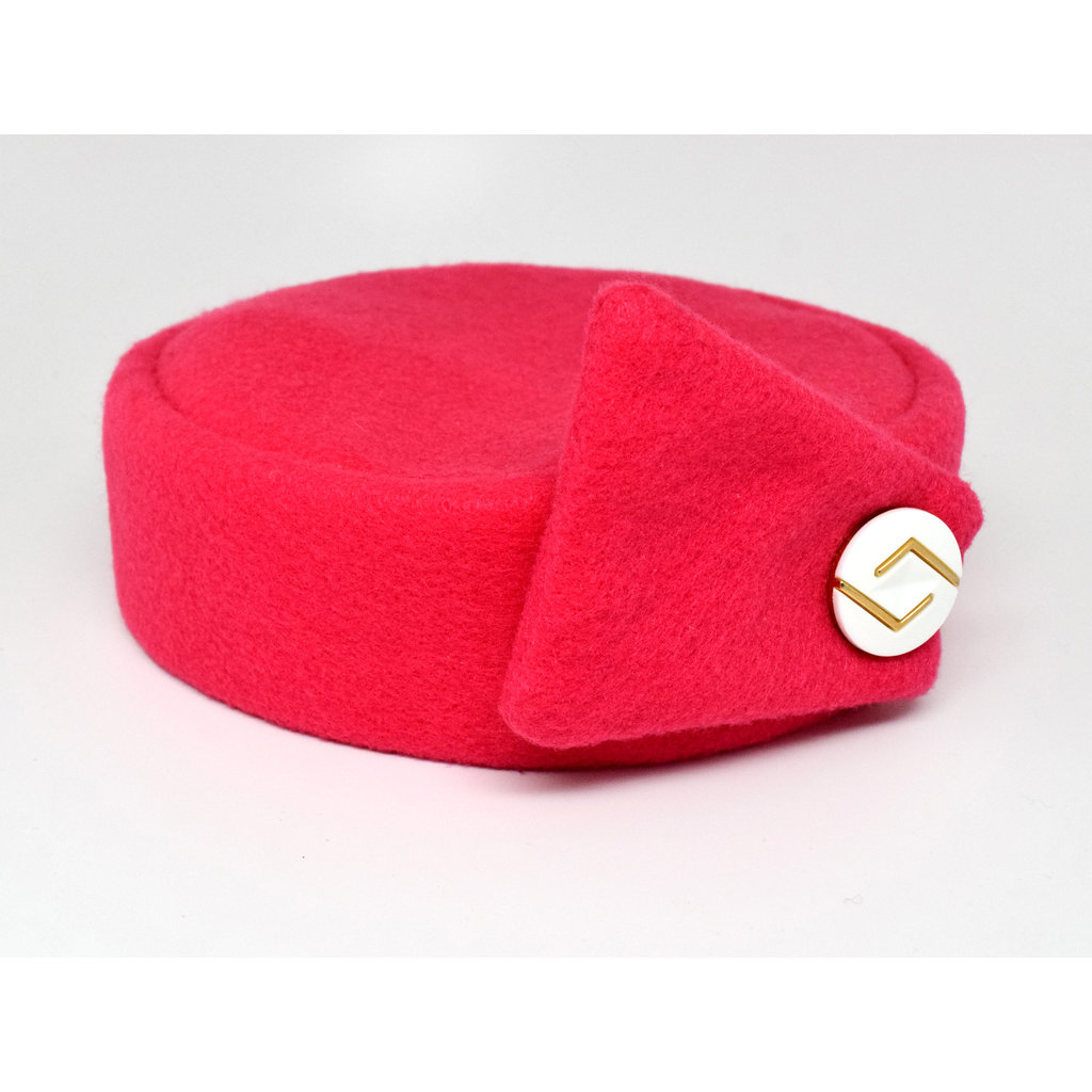 Flight Attendant Pill Box Hat: Size M Bright Pink