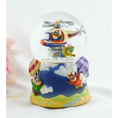1TW- Musical Water Globe Helicopter w/ Skydiving mice-DNR