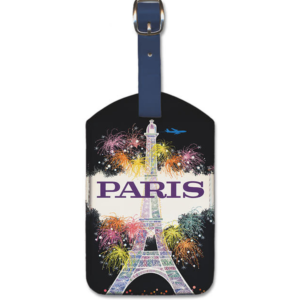 Fly to Paris Eiffel Tower Fireworks Luggage Tag