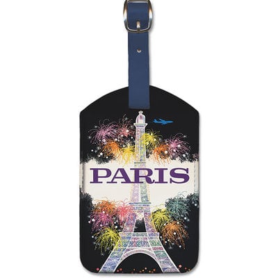 Fly to Paris Eiffel Tower Fireworks Luggage Tag