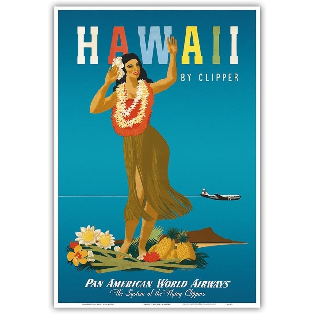 Pan Am Fly to Hawaii By Clipper Hula Girl Print 9x12