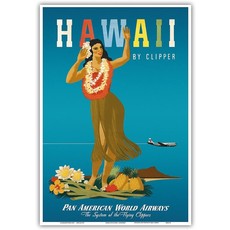 Pan Am Fly to Hawaii By Clipper Hula Girl Print 9x12