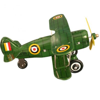 WHATC- Collectible Tin Toy - Green "Curtis" biplane