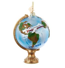 WHKA- Globe With Airplane Glass Ornament